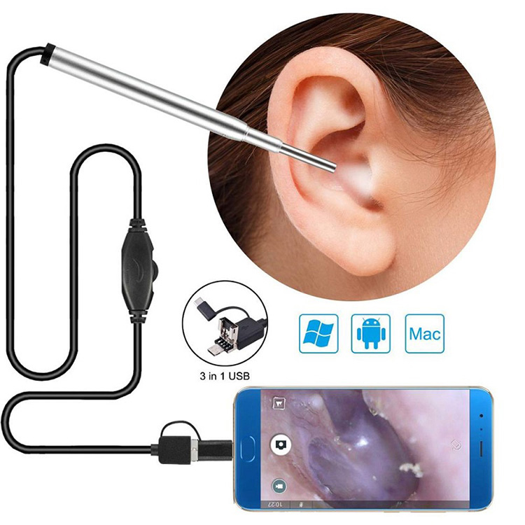 Kaamirada Endoscope ee caafimaadka Dhegta sanka Endoscope Usb Otoscope